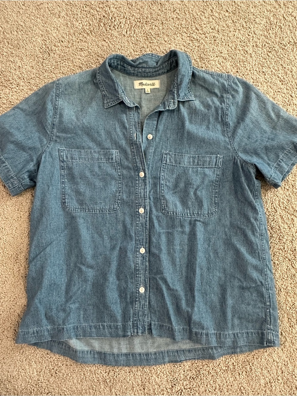 Madewell Women's Short-Sleeve Chambray Button-Up Shirt - Blue